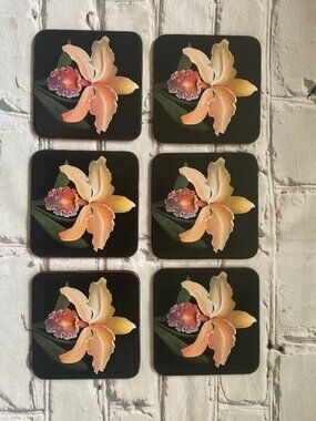 Set of 6 Vintage Pimpernel Coasters 'Orchids'